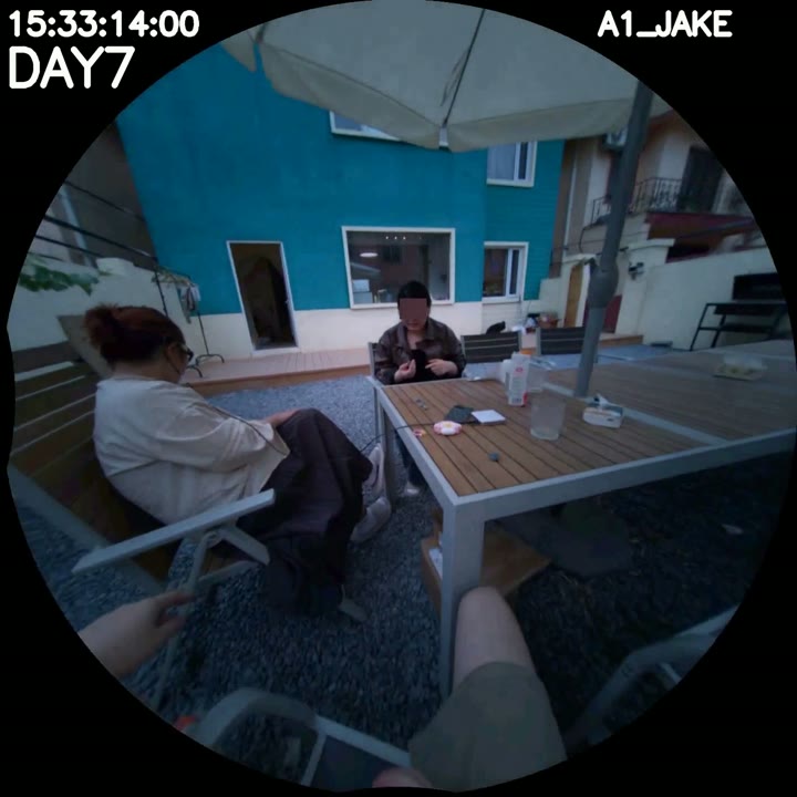 The group discusses stones at the outdoor table at 15:33:14
